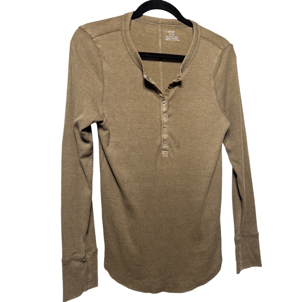 Aerie‎ Essential Henley Ribbed Layering Long Sleeve Shirt Size Medium